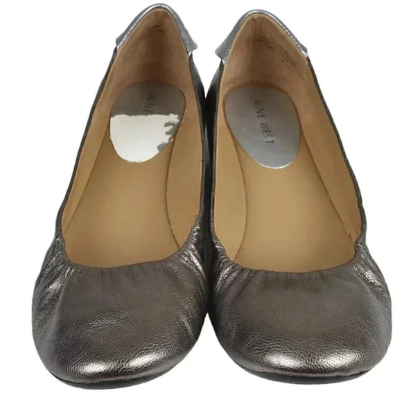Nine West Metallic Gold Silver Ballet Flat Leather Round Toe Shoes Size 7 - Picture 8 of 14